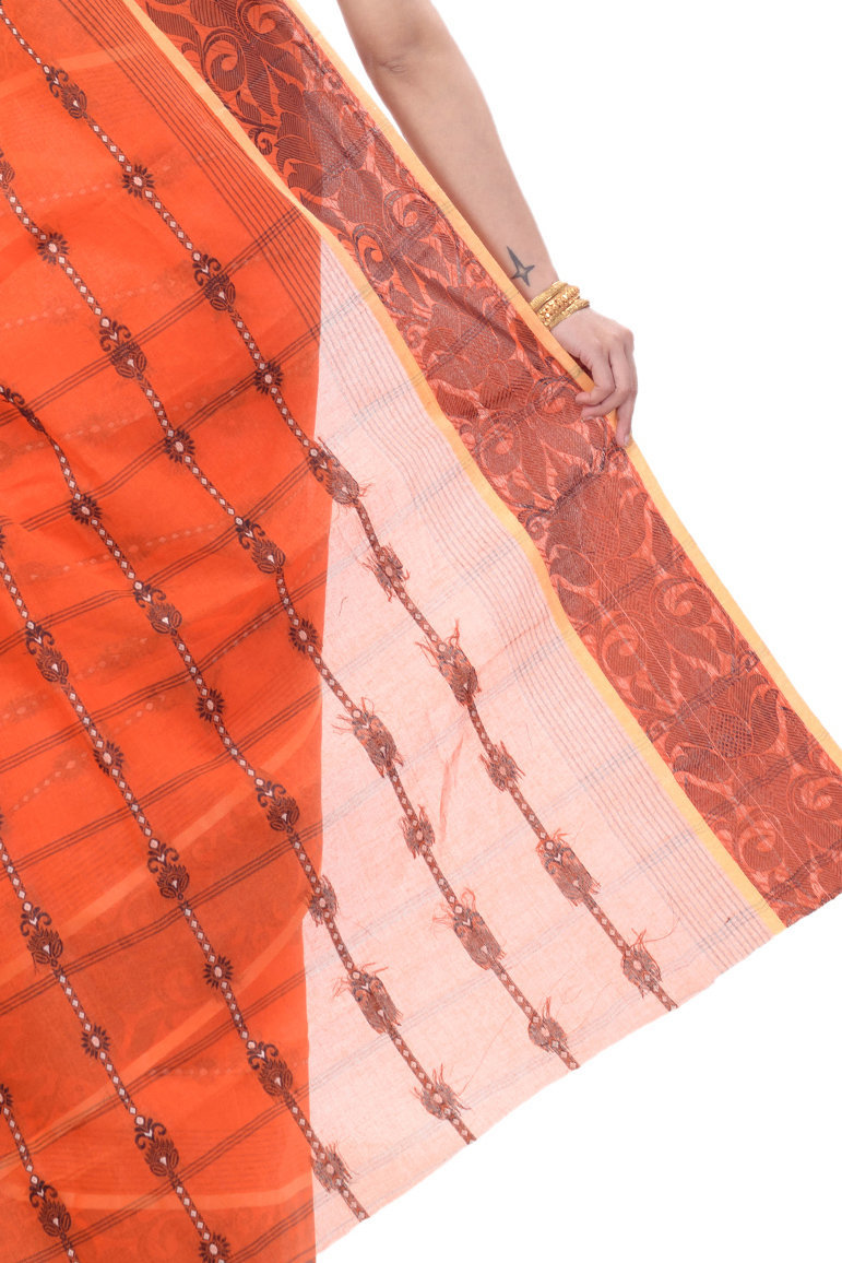 Orange Pure Cotton Charulata_Desiging Tant Saree (741)